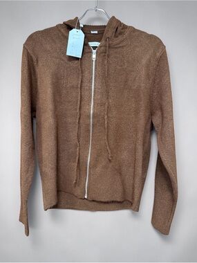 Cozy Brown Hooded Zip Sweater - zenana
